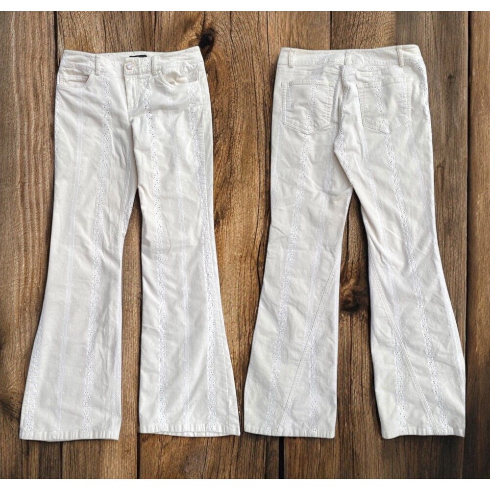 Vtg Y2K size 4 cream white stretchy light corduroy pants boho hippie Coachella